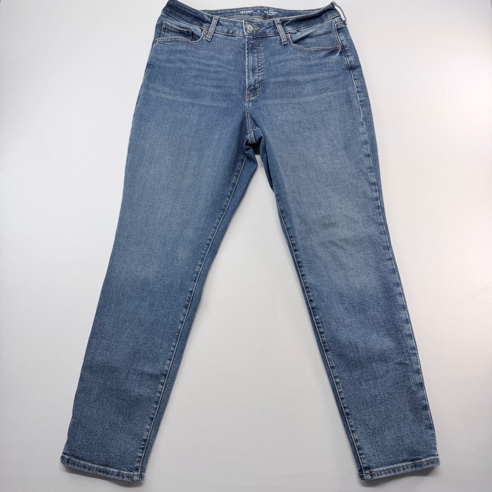 Old Navy OG Straight High Rise Jeans Womens 14 Long Medium Wash Extra Stretch